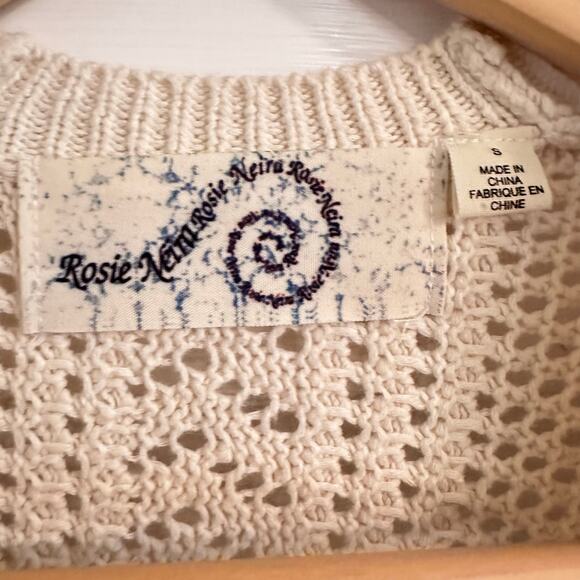 Anthroplogie Rosie Neira Pointelle Knit Off White Open  Front Cardigan Sz Small - Picture 5 of 5